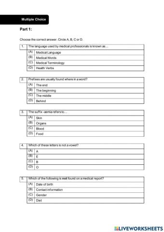 Medical Terminology Unit 1 Quiz