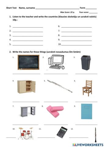 Countries and school objects
