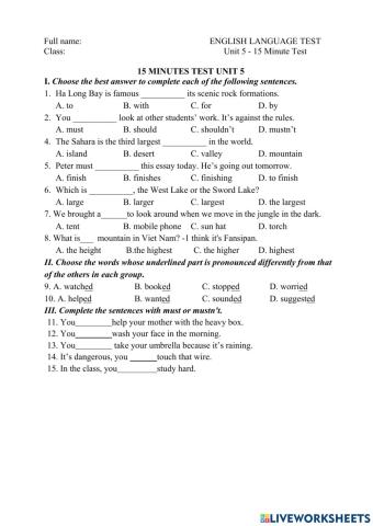 Unit 5 - 15 minute test g6