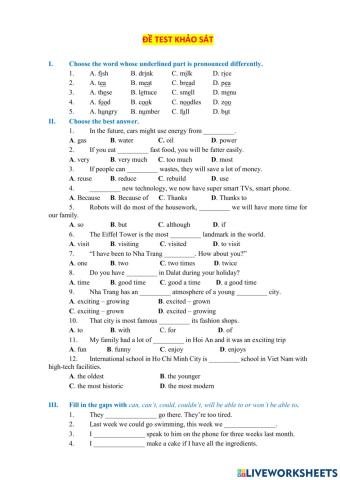 Test khảo sát lớp 7