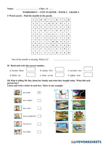 Worksheet 1 - unit starter - week 2 - grade 4
