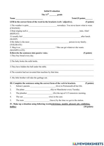 11th grade, initial test