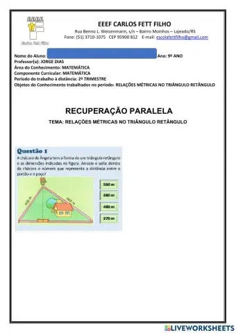 Relações métricas no triângulo retângulo