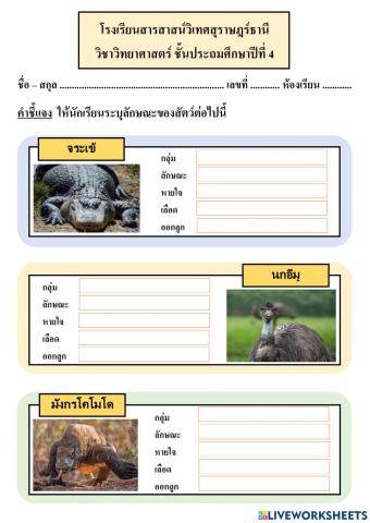 แบบฝึกหัด วิทยาศาสตร์ คาบ 1 week 4