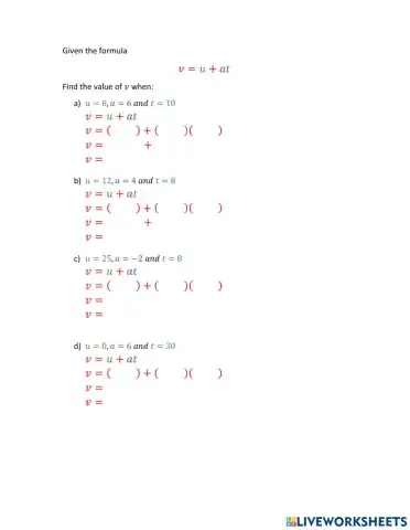 Substitution into formulae