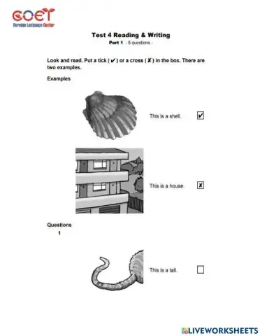 Starters  reading & writing test