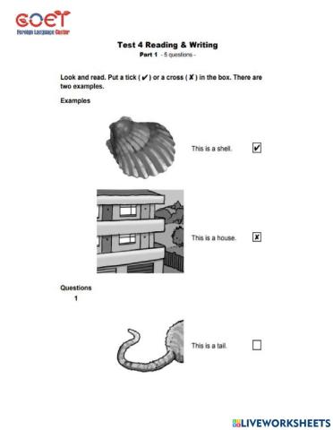 Starters  reading & writing test