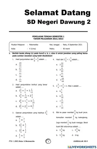 PTS Matematika Semester 1