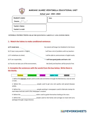 Evaluación diagnóstica Inglés 2nd 3rd bachi