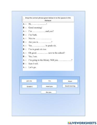 Grade 6 Language activity