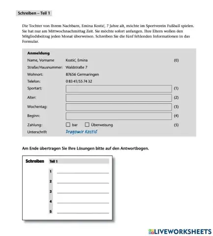 A1. Schreiben Teil 1
