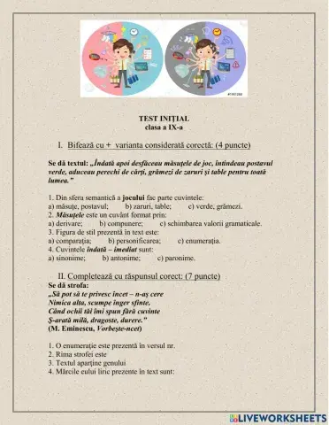 TEST INITIAL la limba romana cl 9