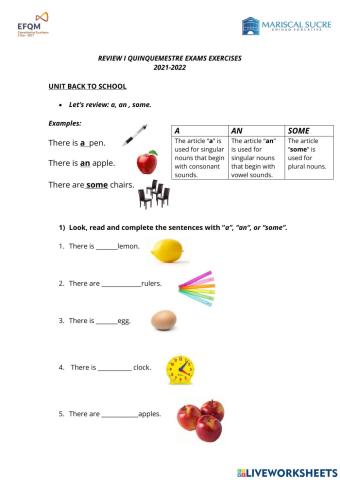 Review for exams I Quinquemestre