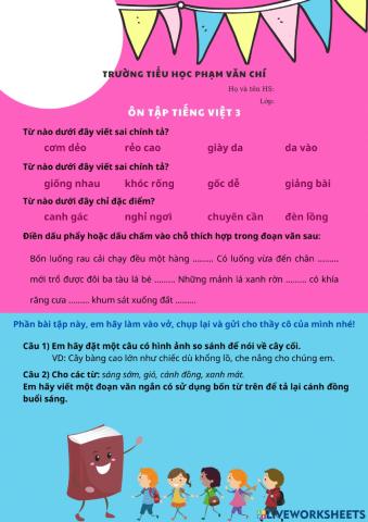 Phiếu BT ôn Tiếng Việt 3 ngày 13-9