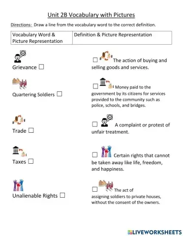 Unit 2B Declaration of Independence Vocabulary w Pictures