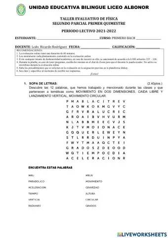 Taller evaluativo fisica primero bachillerato