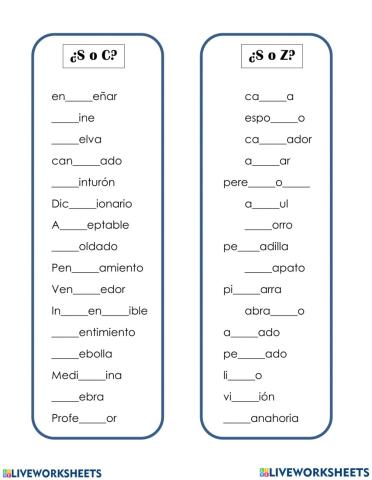 Uso de la s, c y z