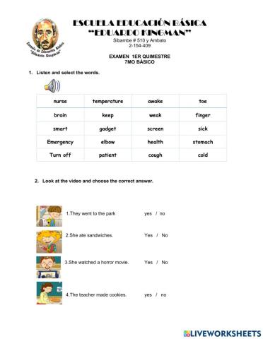 Examen quimestral  7mo
