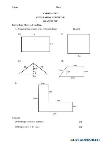 Perimeter Worksheet 