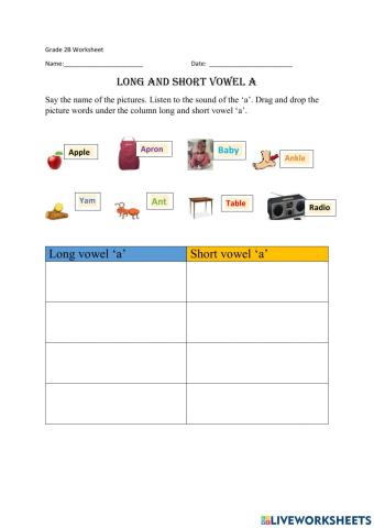 Long and short vowel a