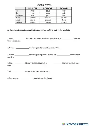 Modal Verbs - vouloir, pouvoir, devoir