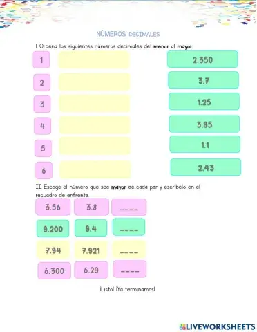 Ordenar decimales