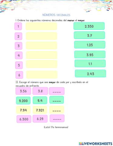 Ordenar decimales