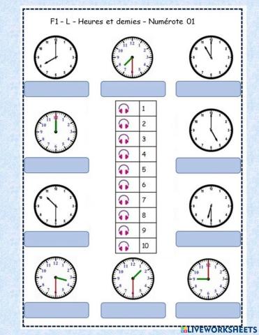 F1- L - Heures et demies - Numérote 01