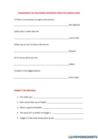 Comparative and superlative adjectives