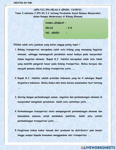 Tema 3 subtema 3 IPS KD 3.2 tentang Perubahan Sosial Budaya Masyarakat dalam Rangka Modernisasi di Bidang Ekonomi
