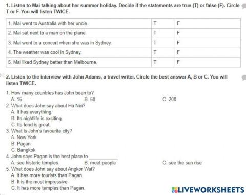 Listening test khao sat