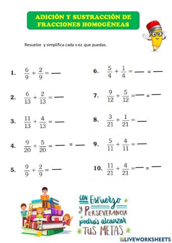 Adicion y sutraccion de fracciones homogeneas