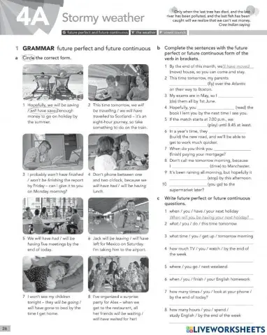 Stormy Weather - 4A - Future Perfect vs Future Continuous