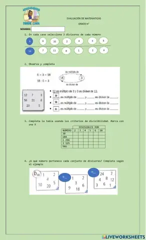 Evaluación múltiplos y divisores