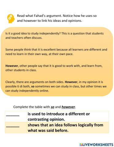 Linking words: so and however