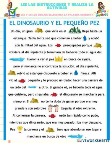El dino y el pez lectura con pictograma