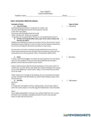 Reading strategies and kinds of texts