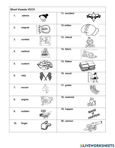 Short vowels vccv