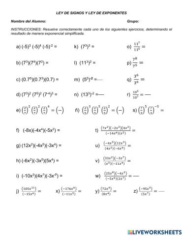 Ley de signos y ley de exponentes