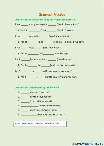 Present Simple - Question words