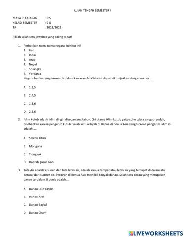 Soal Ujian Mid kelas 9