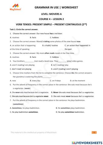 MA - GiU - Verb tenses: Present simple and Present continuous (2nd)