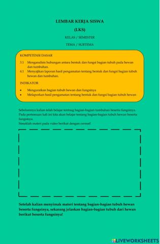 Bagian-bagian tubuh hewan dan fungsinya