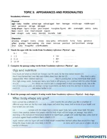 Topic 3: Appearances & Personalities