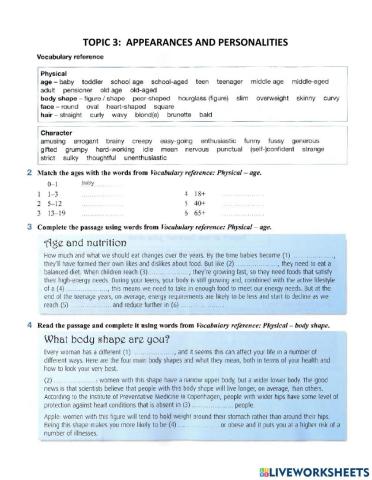 Topic 3: Appearances & Personalities