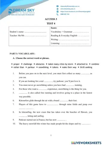 DS - Access 3 - Test 4 Vocab + Gr