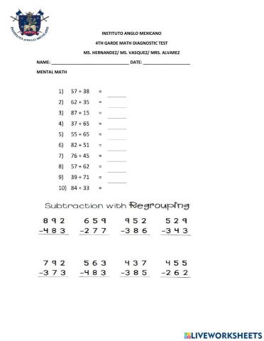 Math Diagnostic Test