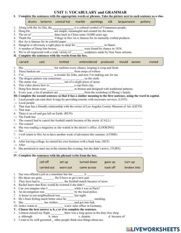 Unit 1: vocabulary and grammar