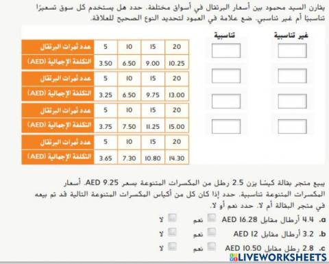 العلاقات التناسبية