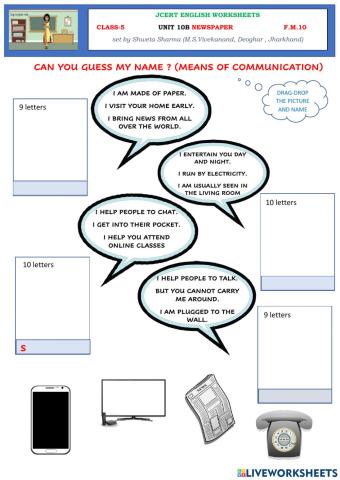 'Means of communication' class 5 Jcert English textbook unit 10b